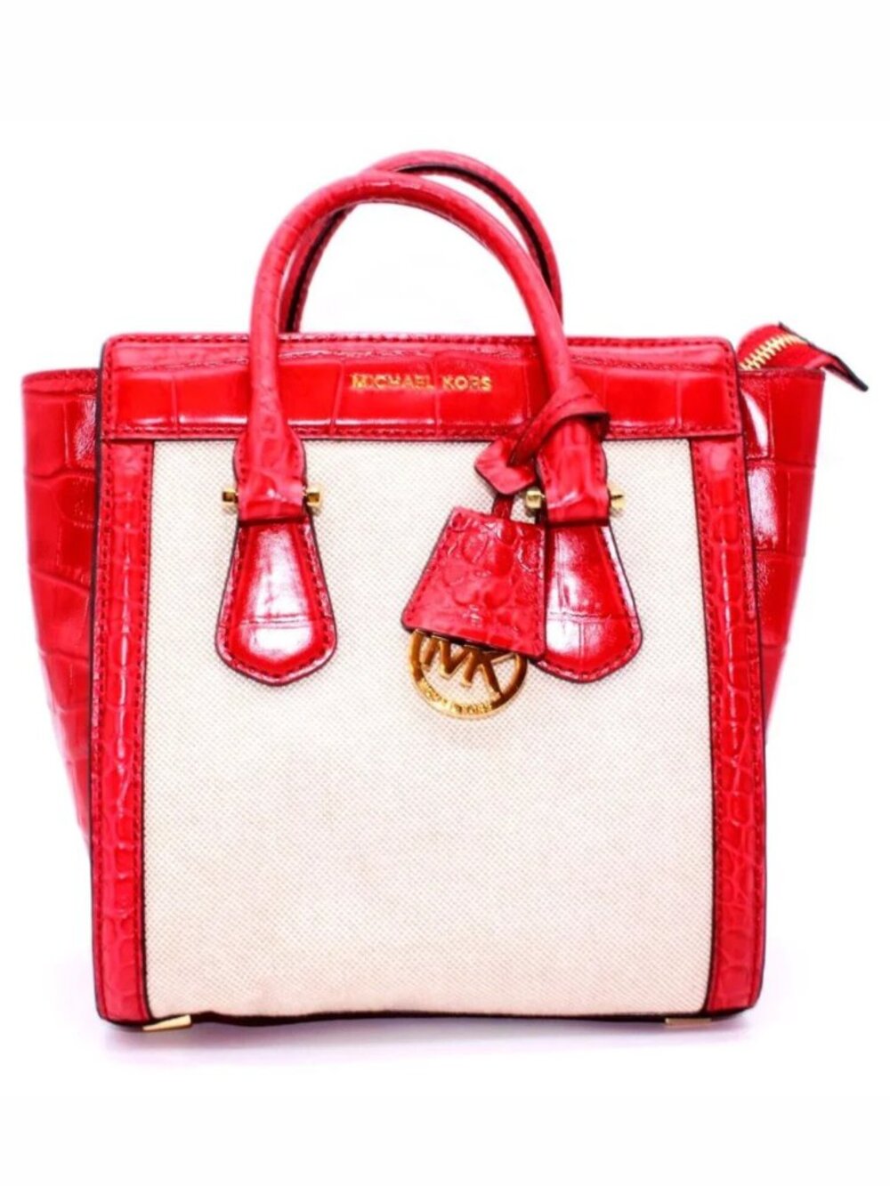 Michael Kors SATCHEL Shoulder Bag Purse Logo Leather Red-Beige-Gold
